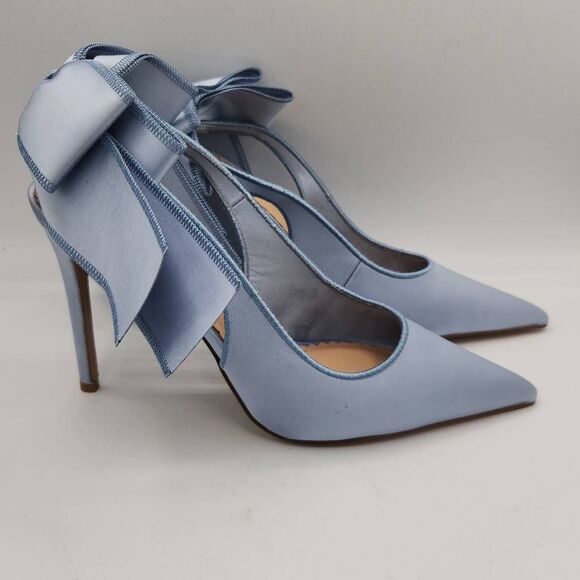 Steve Madden Teacup Blue Satin Pointed Toe Slingback Heel Women's Size 9 - Picture 3 of 7